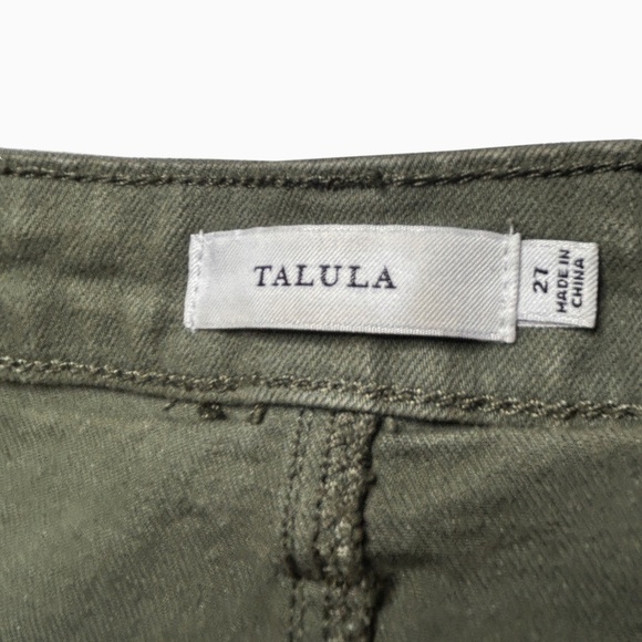 Aritzia Talula Short Shorts Cut Off Raw Hem Branded Throughout Army Green - Picture 8 of 11